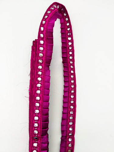 Dark Violet Satin Pleated Lace Trim, Mirrored Fringe Trimming, Approx. 30mm wide